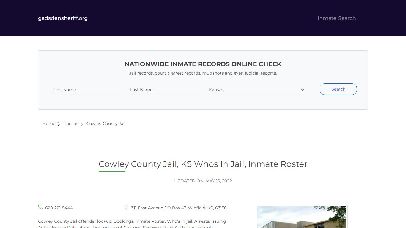 Cowley County Jail, KS Inmate Roster, Whos In Jail